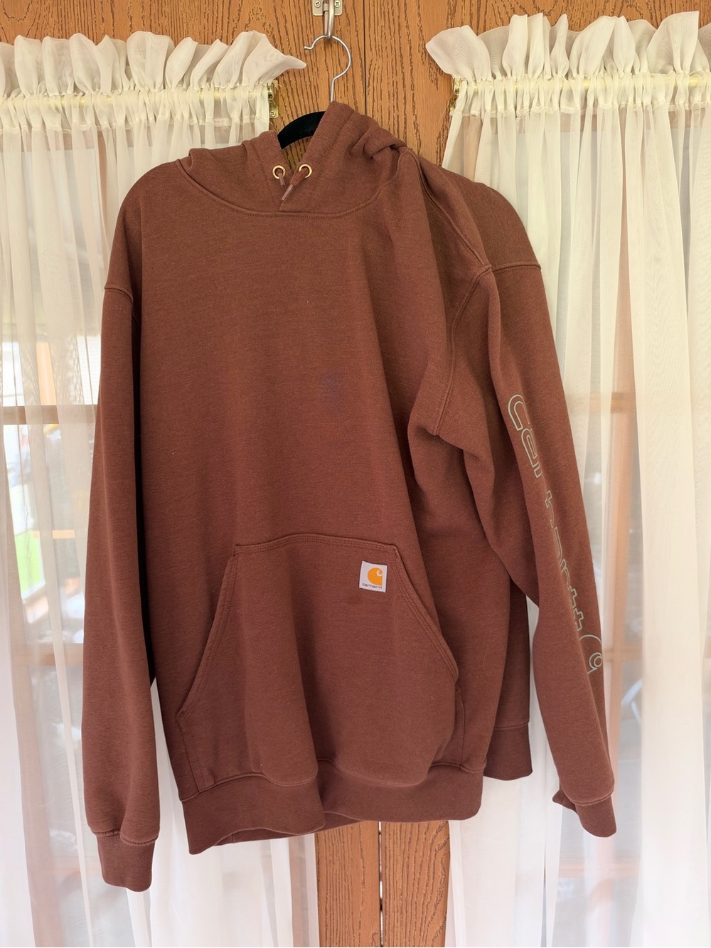 Carhartt Brown Pullover Hooded Sweatshirt with Sleeve Logo